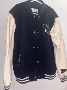 H&M Navy blue and Cream Letterman Jacket with 'N' Patch